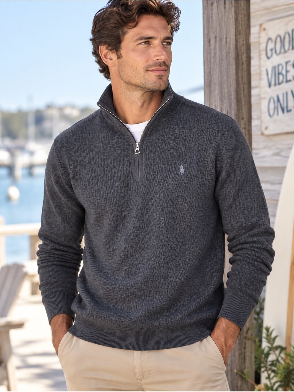 Ralph Lauren Gray Quarter Zip Sweater NWT Size Medium